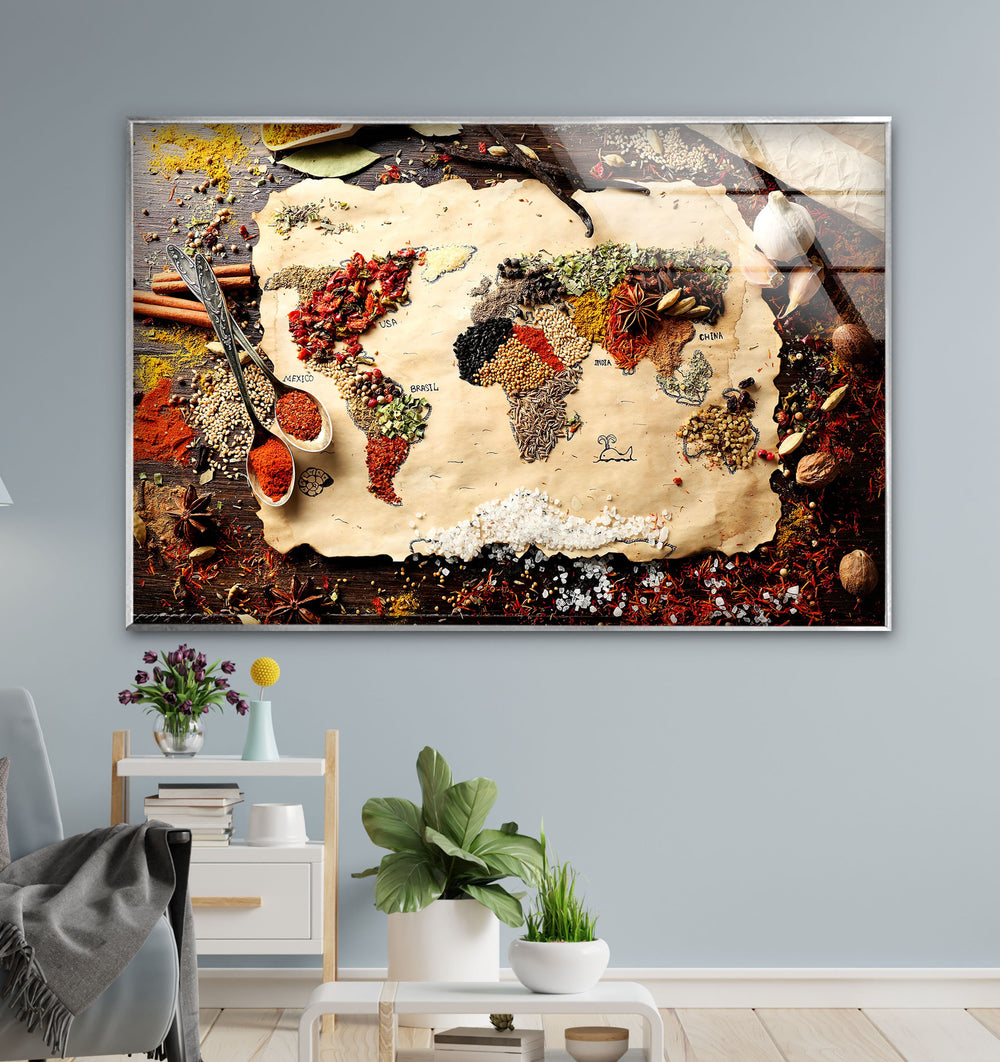 Spice Map Glass Wall Art, glass wall decor, glass wall art decor