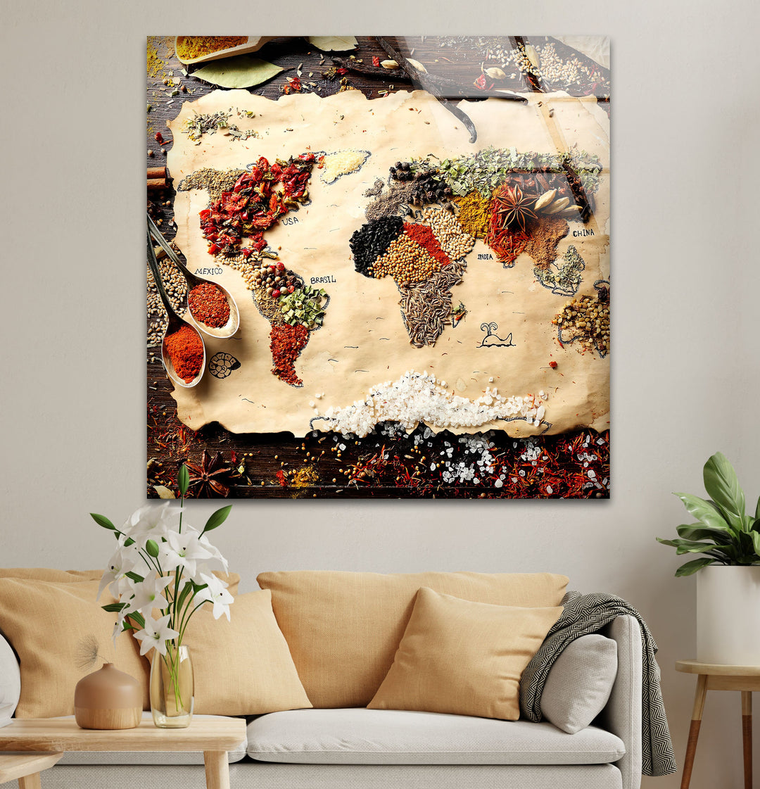 Spice Map Glass Wall Art, custom glass pictures, glass art prints