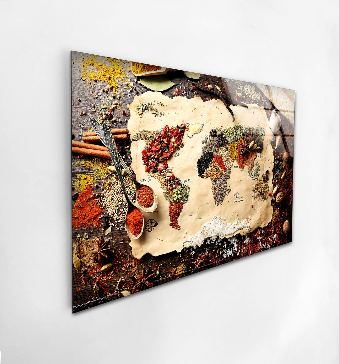 Spice Map Glass Wall Art, glass pictures for Wall, glass prints wall art