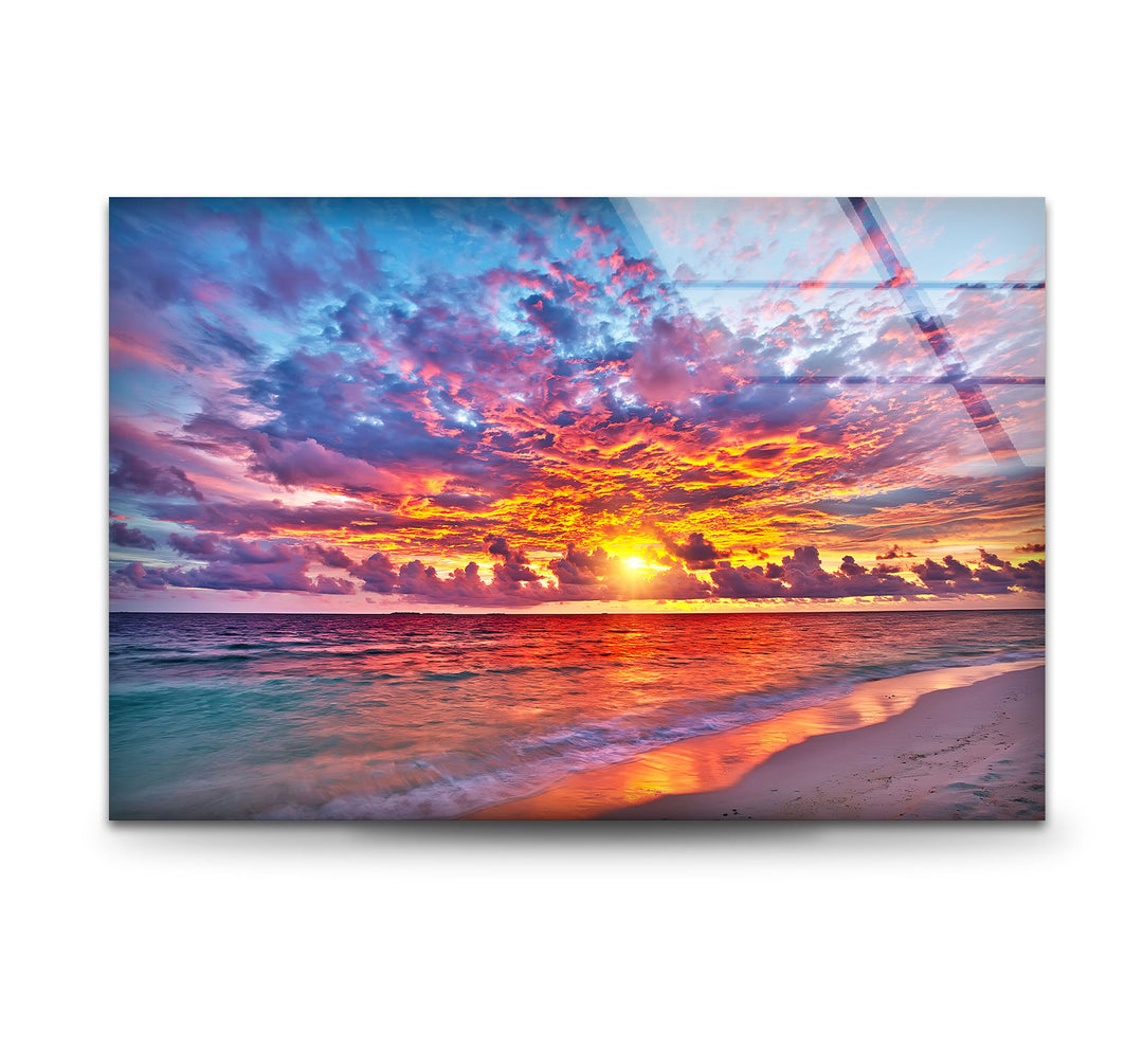 Colorful Sunset Over Ocean Glass Wall Art