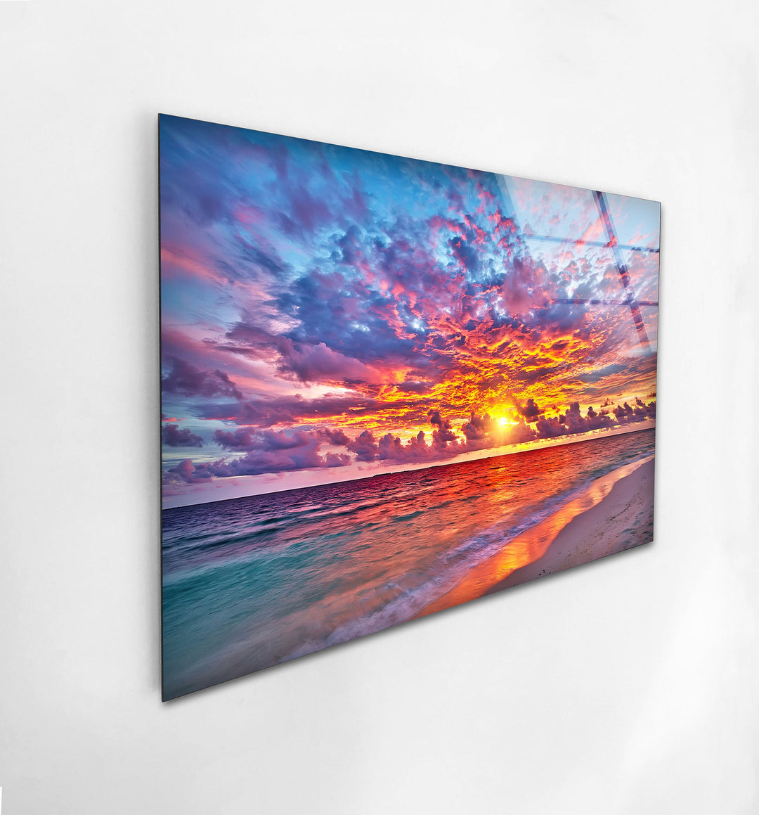 Colorful Sunset Over Ocean Glass Wall Art