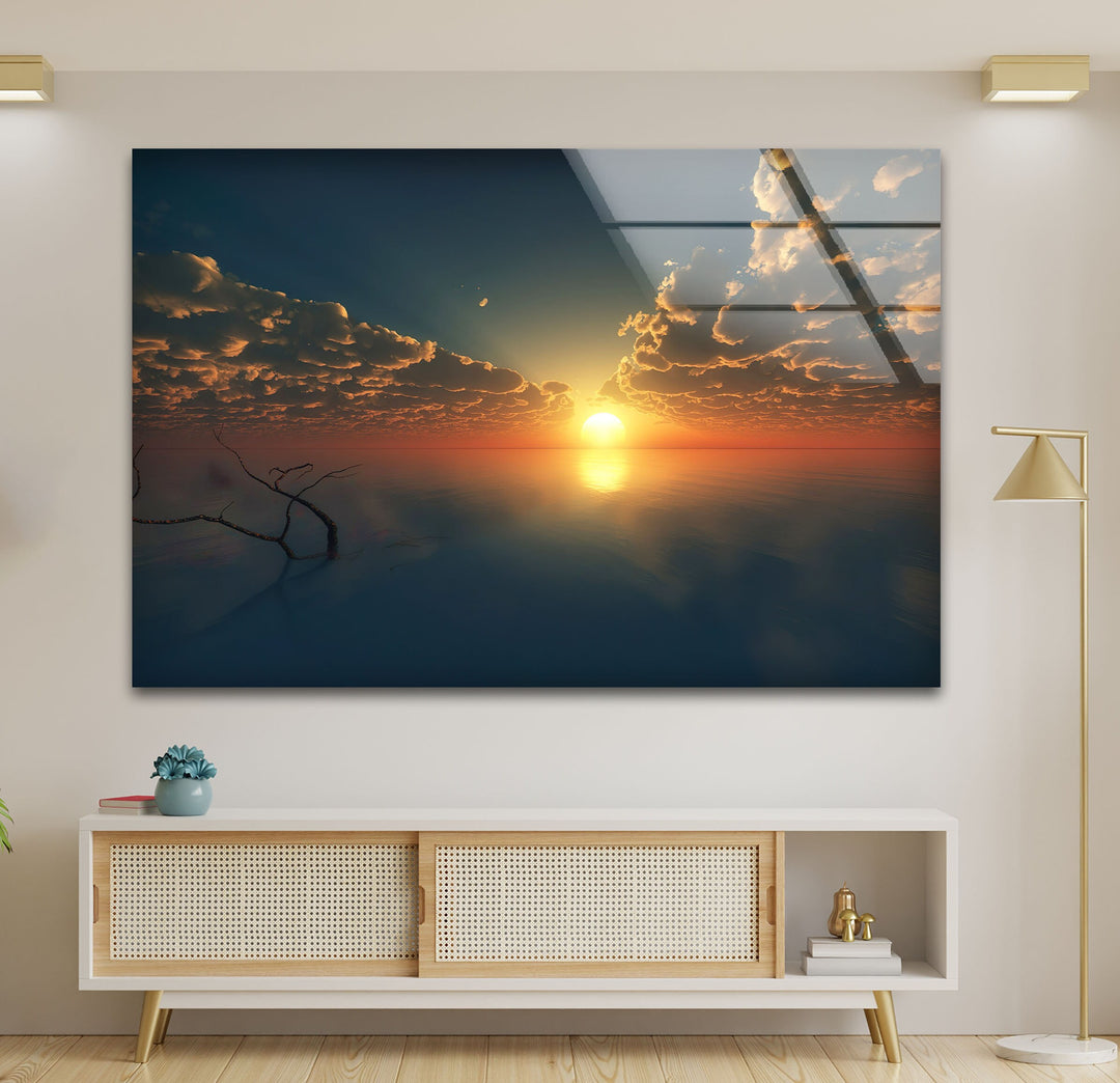 Sunset Over Calm Water Glass Wall Art custom glass photo prints, large glass prints