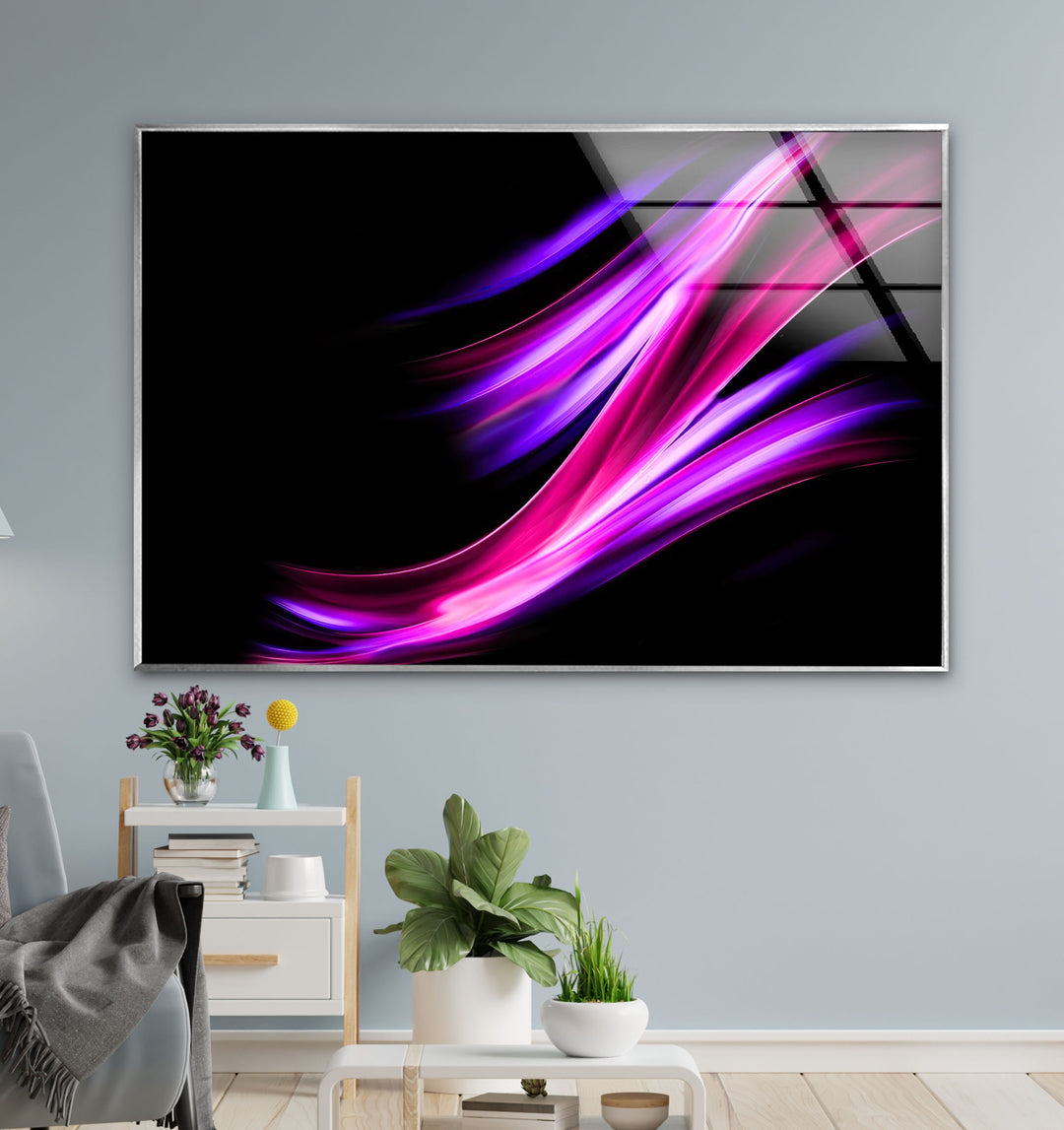 Neon Purple Wavy Fractal tempered Glass Wall Art