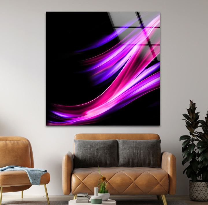 Neon Purple Abstract with black background Glass Wall Art for living room