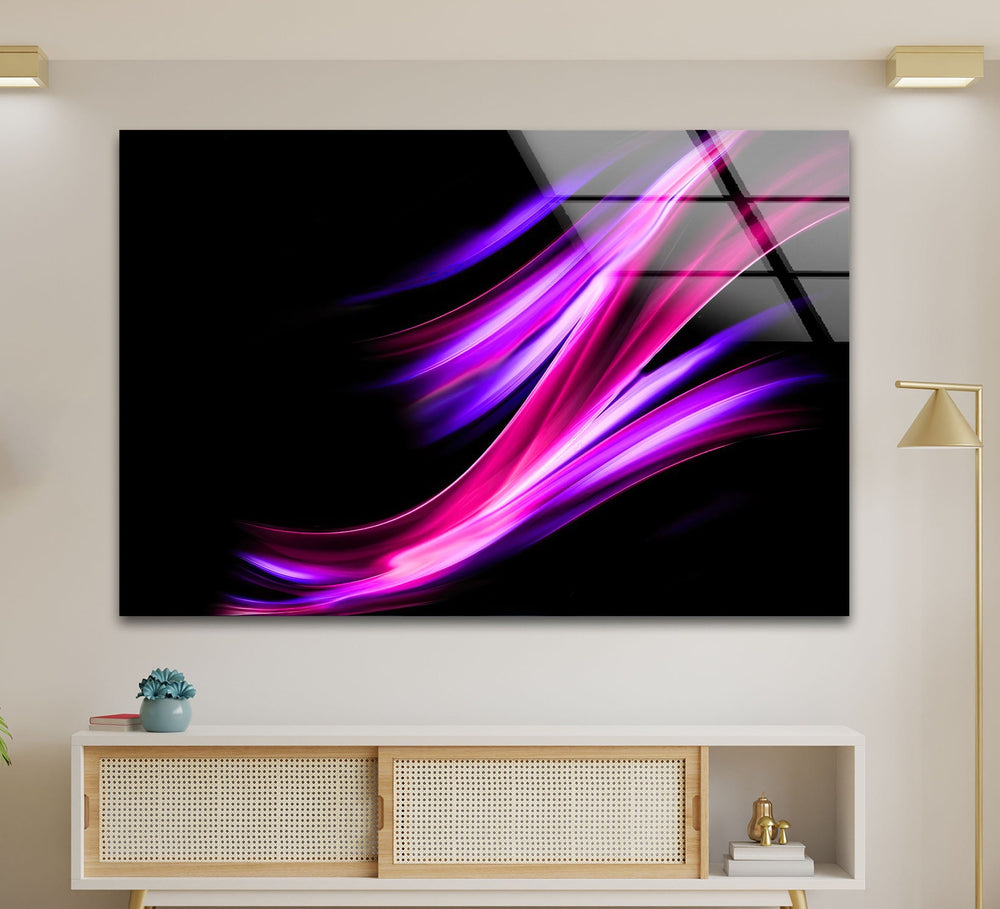 Neon Purple Wavy Abstract Glass Wall Art