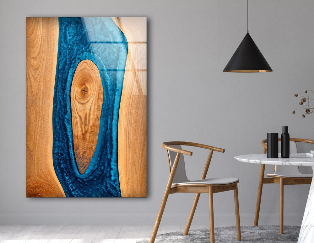 Wooden Blue Epoxy Pattern Glass Wall Art