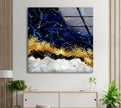 Alcohol Ink Blue Marble Tempered Glass Wall Art