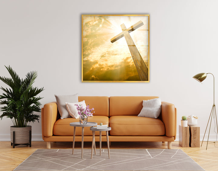 Yellow Christian Jesus Cross Glass Art Prints