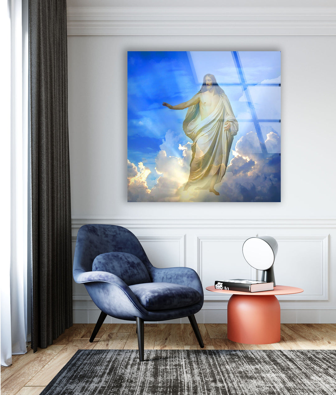 Blue Christian Jesus Cross Glass Wall Artwork Designs