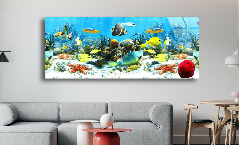 Colorful Tropical Fishes Glass Wall Art, custom glass pictures, glass art prints