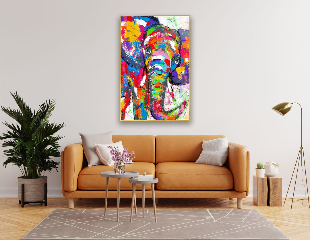 Colored Elephant Art Glass Wall Art photo print on glass, prints on glass wall art