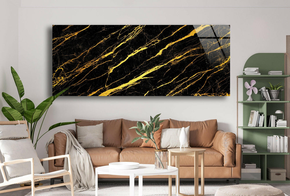 Black Marble With Gold Veins Glass Wall Art, glass art painting, glass art for the Wall