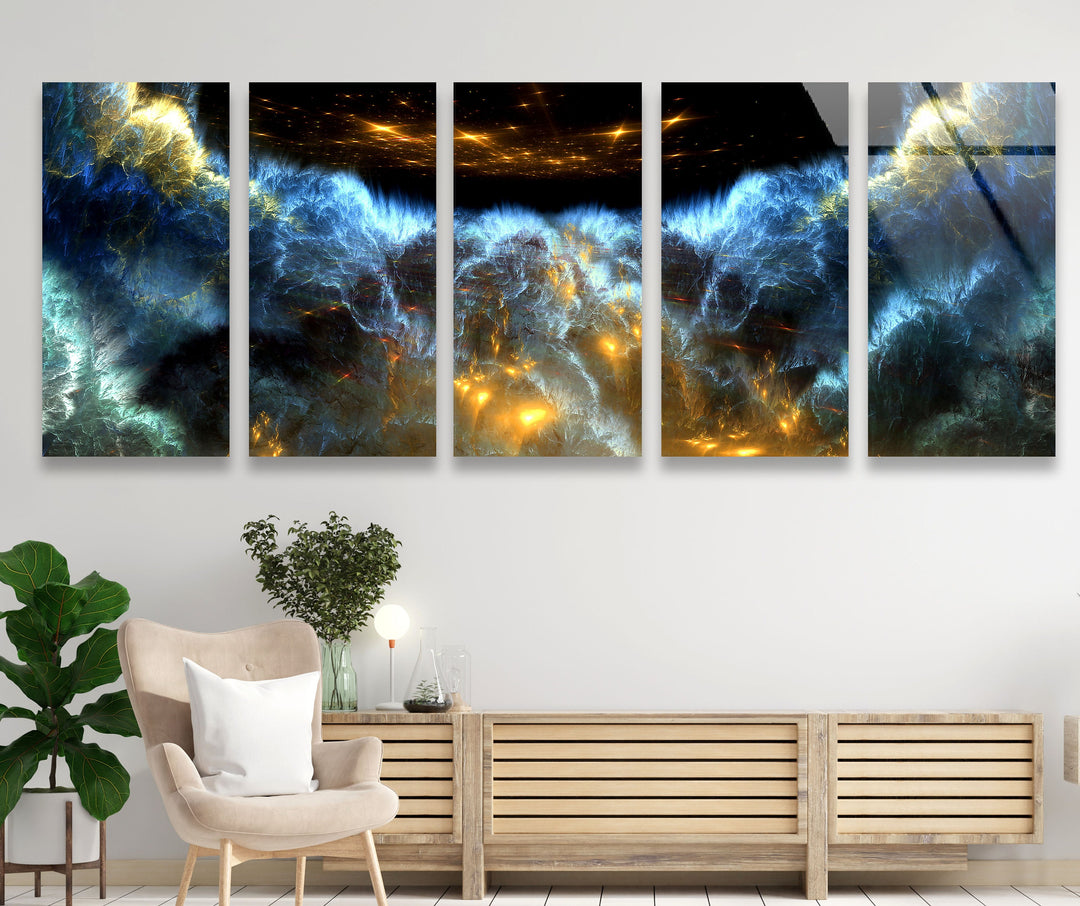 Wangart Dark Blue Clouds Abstract Glass Wall Art, large glass photo prints, glass wall photos