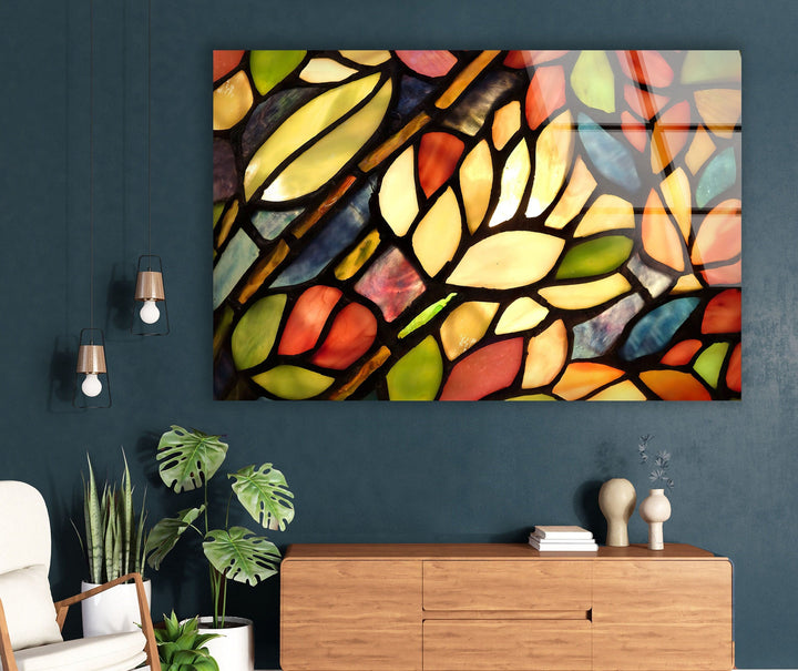 Stained Colorful Leaves Glass Wall Art Glass Printing Wall Art, Print photos on glass