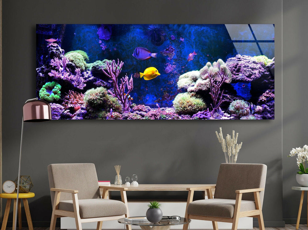 Marine, Blue Aquarium Glass Wall Art, custom glass photo prints, large glass prints