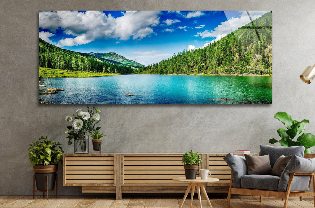 Mountain & Lake Landscape Glass Wall Art, art glass wall art, glass wall art pictures