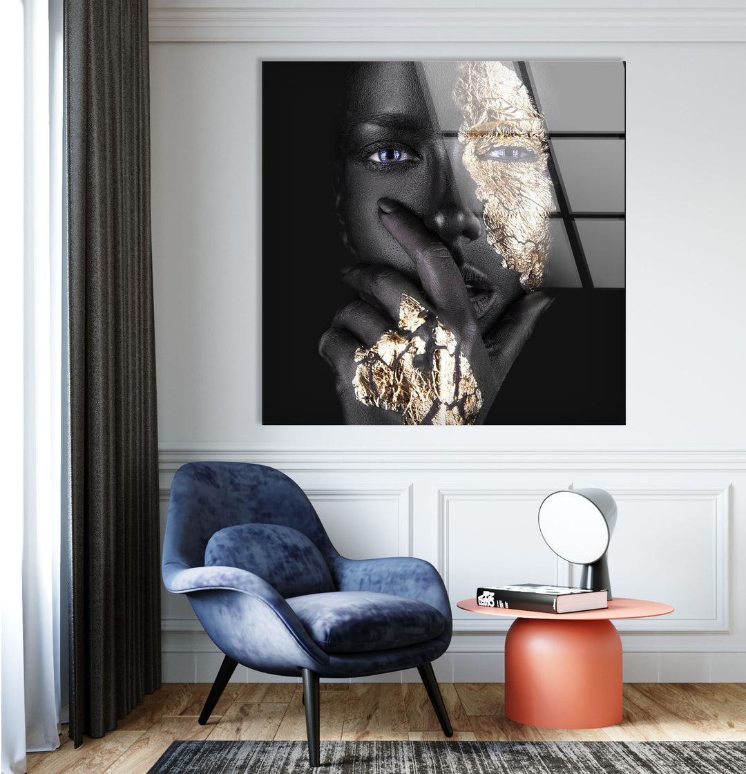 Woman Portrait with Gold Cool Art Prints & Glass Wall Artwork