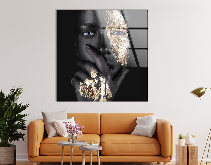 Woman Portrait with Gold Glass Wall Artwork & Cool Decor