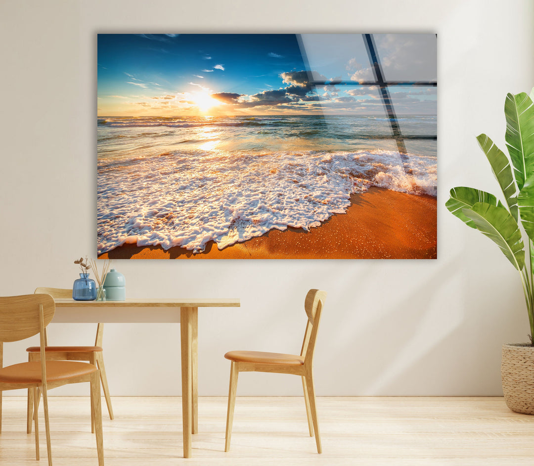 Beach Wave & Sunrise Glass Wall Art glass image printing, glass prints from photos