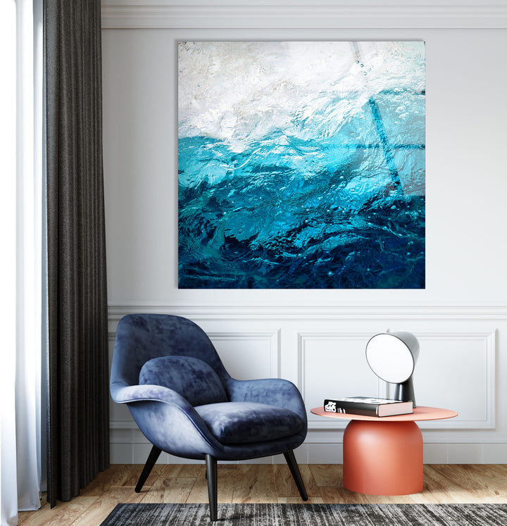 Blue Waves Abstract Glass Wall Art, Glass Printing Wall Art, Print photos on glass