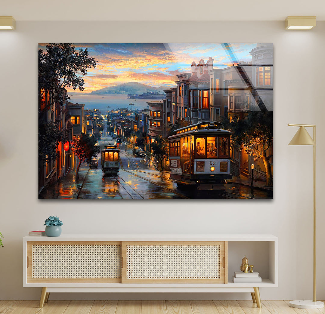 City Tram Landscape Glass Wall Art large glass photo prints, glass wall photos