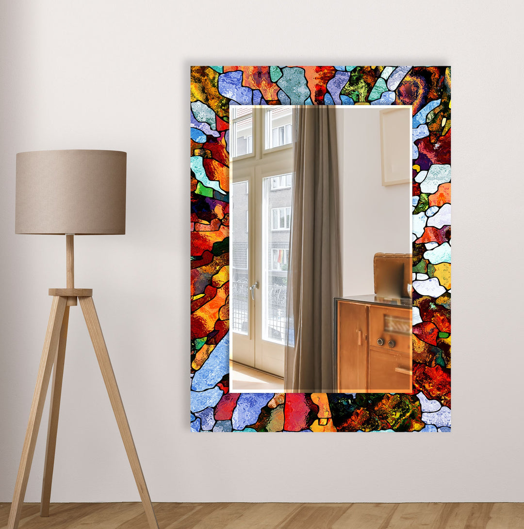 Colored Mosaic Stones Wall Mirror Red Mirror
