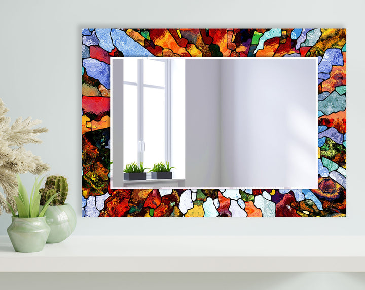 Colored Mosaic Stones Wall Mirror Rectangle Wall Mirror
