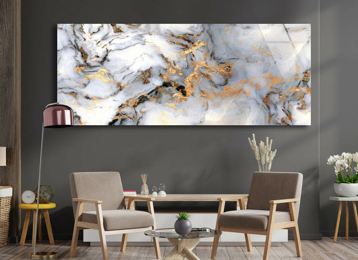 Gold & White Marble Abstract Glass Wall Art, glass photo prints, glass picture prints