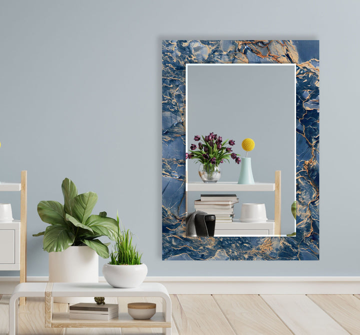 Abstract Navy Blue and Beige Wall Mirror Green Mirror	
