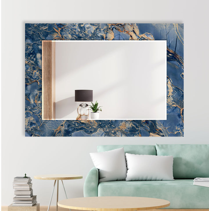 Abstract Navy Blue and Beige Wall Mirror Rectangle Wall Mirror
