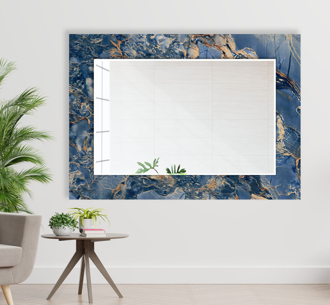 Abstract Navy Blue and Beige Wall Mirror Bedroom Wall Mirror
