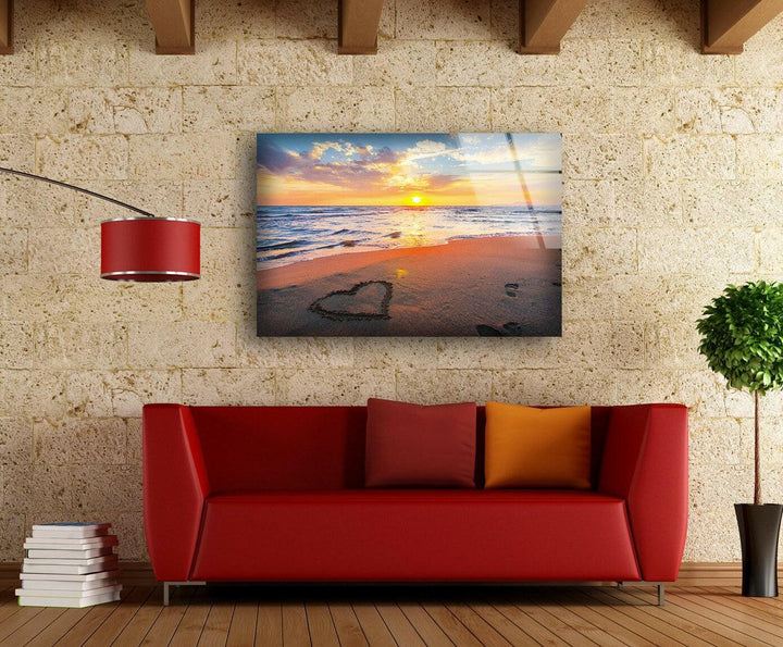 Sunset Beach Love Glass Wall Art glass art painting, glass art for the Wall