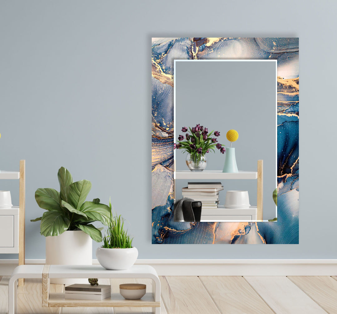 Beige & Blue Wall Mirror Entryway Mirror
