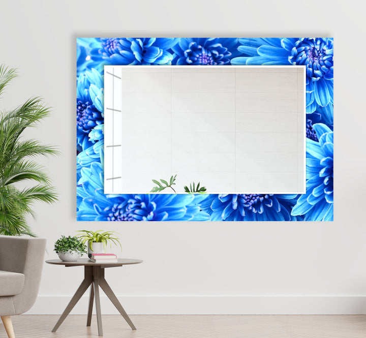 Vivid Blue Flowers Wall Mirror Black Wall Mirror
