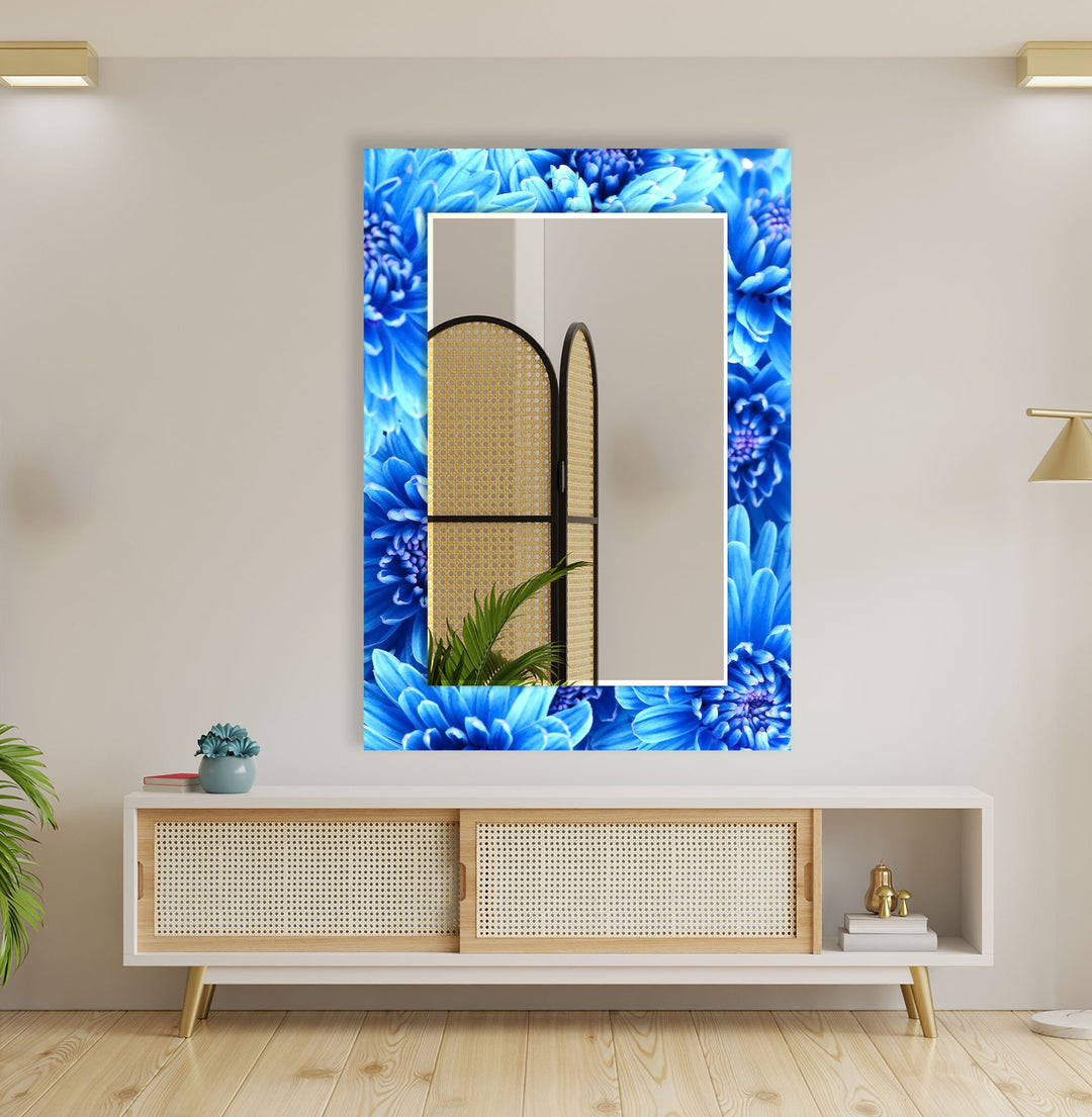 Vivid Blue Flowers Wall Mirror Small Wall Mirror
