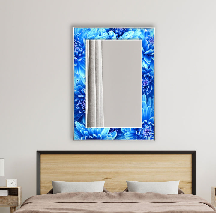 Vivid Blue Flowers Wall Mirror Rectangle Wall Mirror
