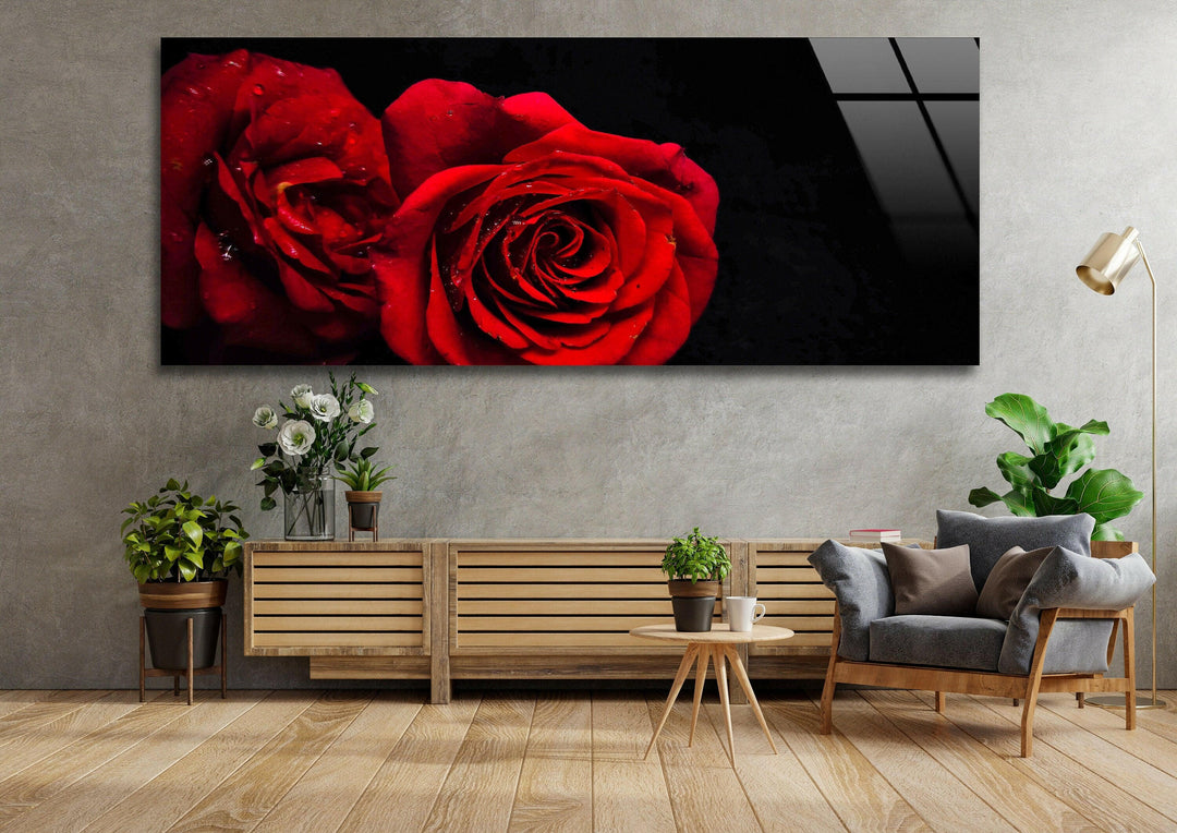 Red Rose Drops Glass Wall Art, art glass wall art, glass wall art pictures