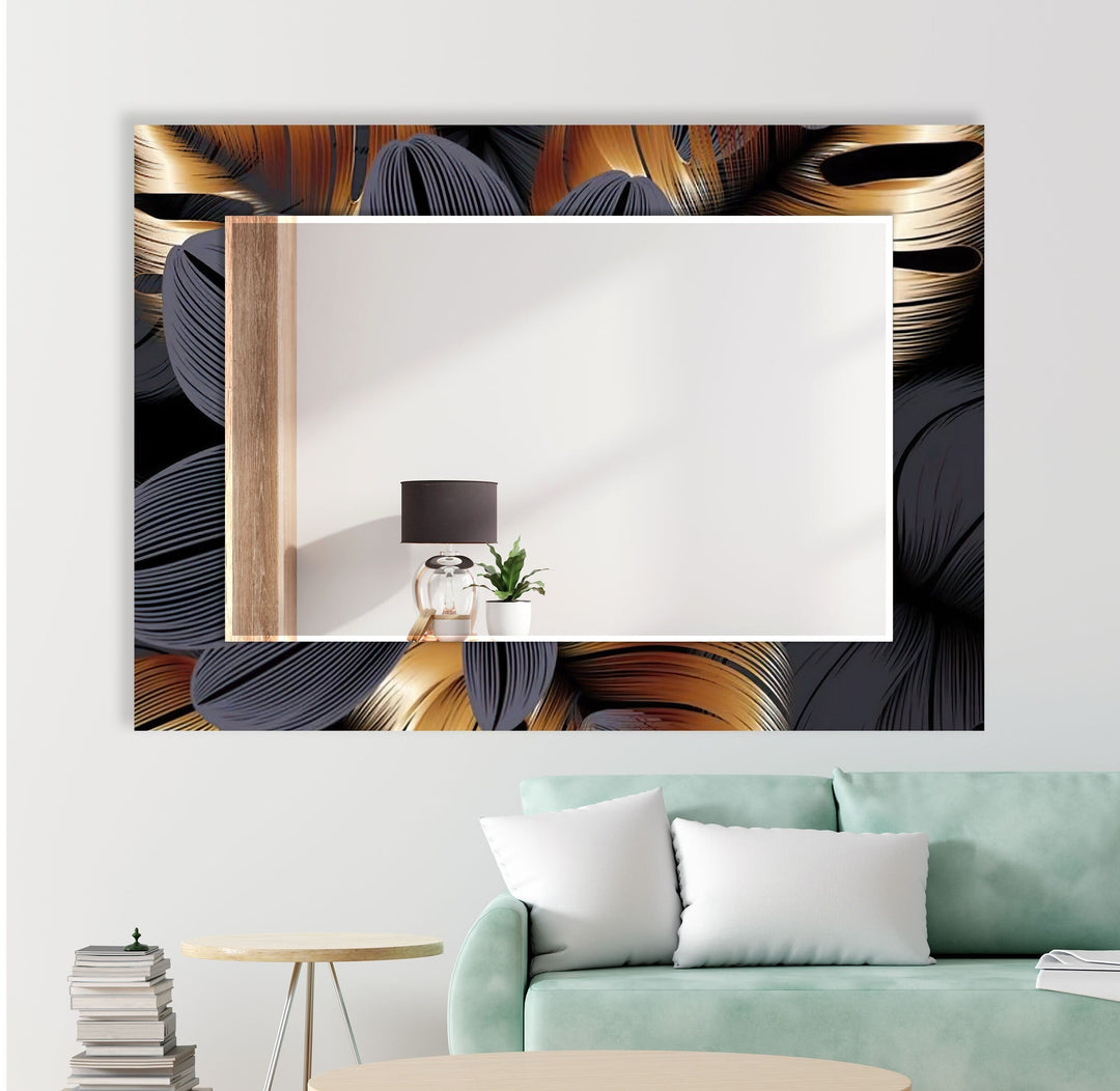 Brown & Grey Leaves Abstract Wall Mirror Large Wall Mirror
