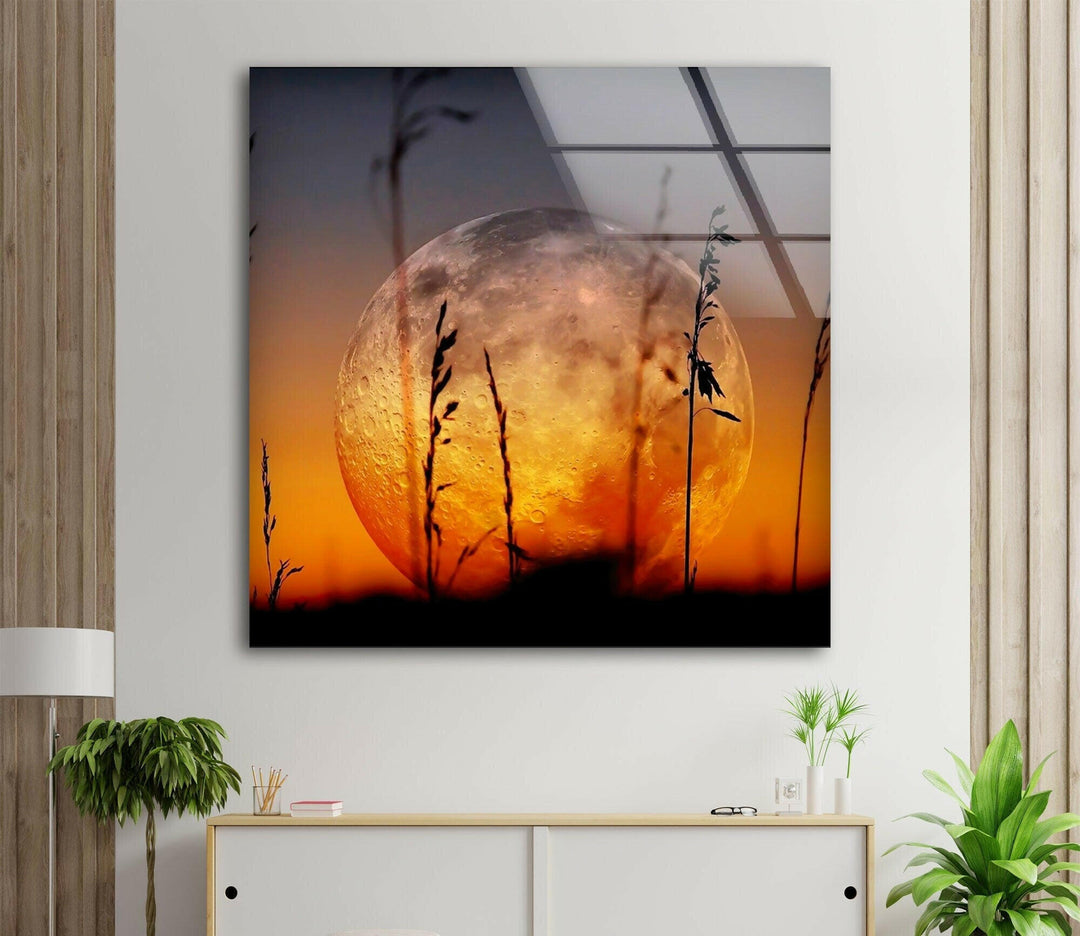 Rising Red Moon Glass Wall Art