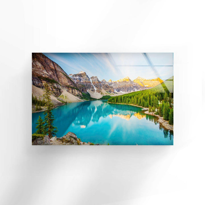 Natural Blue Lake Snowy Glass Wall Art  print picture on glass, Tempered Glass Wall Art