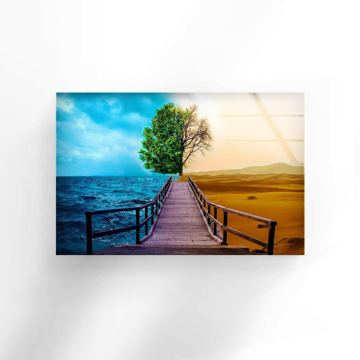 Desert & Ocean Tree Glass Wall Art glass art painting, glass art for the Wall