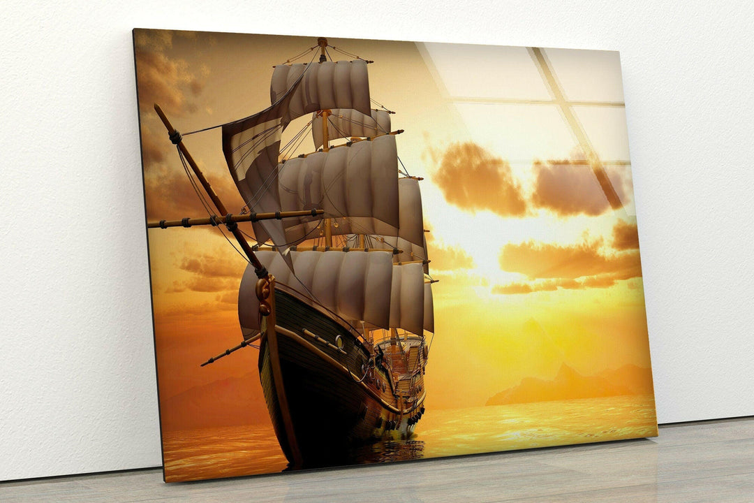 Sailer and Sunset Glass Wall Art print on glass, glass printed photos