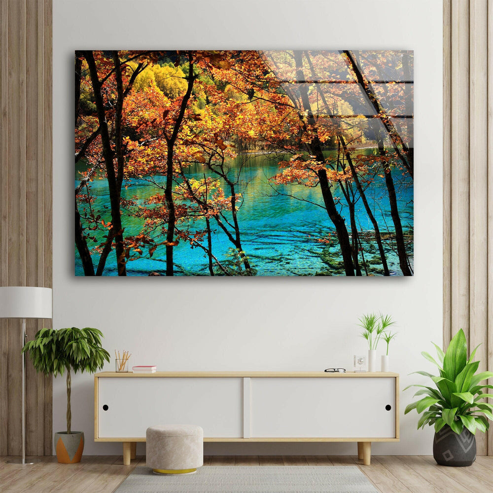 Jiuzhai Valley Nature Glass Wall Art glass art painting, glass art for the Wall