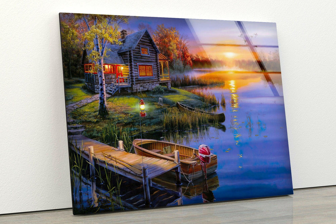 Sunset Lake House Glass Wall Art glass photo prints, glass picture prints