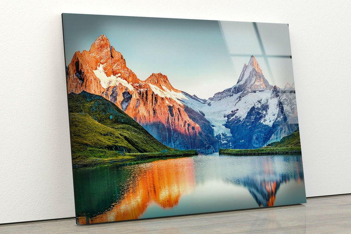 Swiss Alps Mountains Glass Wall Art glass art painting, glass art for the Wall