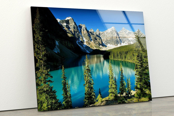 Moraine Lake Nature Glass Wall Art photo print on glass, prints on glass wall art