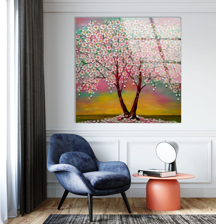 Cherry Blossom Tree Glass Wall Art, custom glass pictures, glass art prints