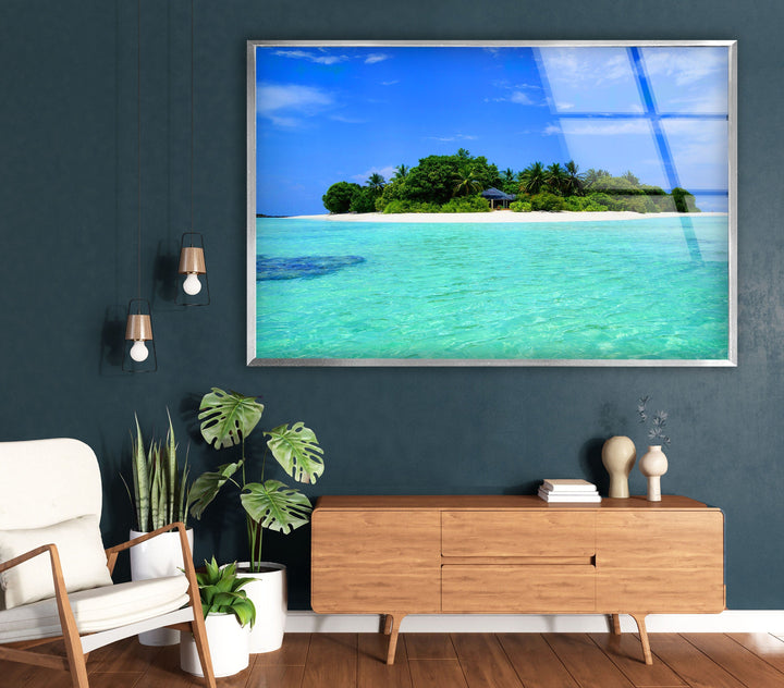 Sandy Island in The Ocean Glass Wall Art glass pictures for Wall, glass prints wall art