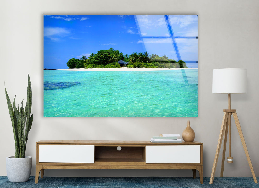 Sandy Island in The Ocean Glass Wall Art glass image printing, glass prints from photos