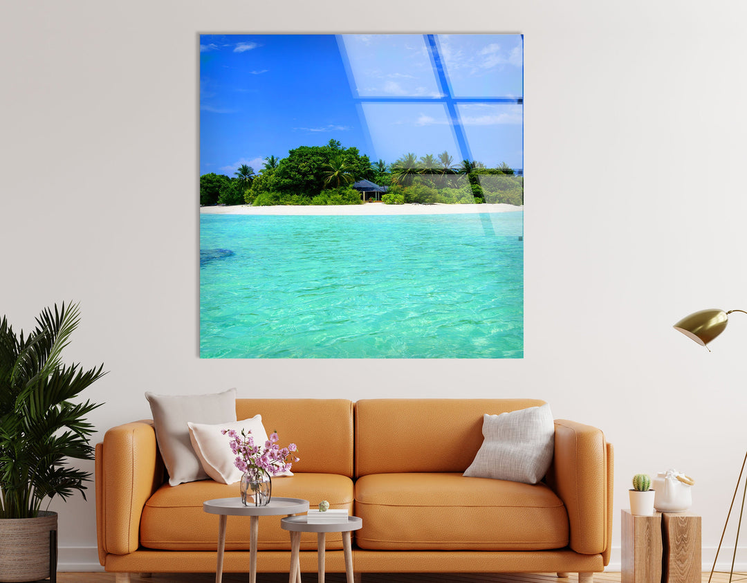 Sandy Island in The Ocean Glass Wall Art custom glass photo prints, large glass prints